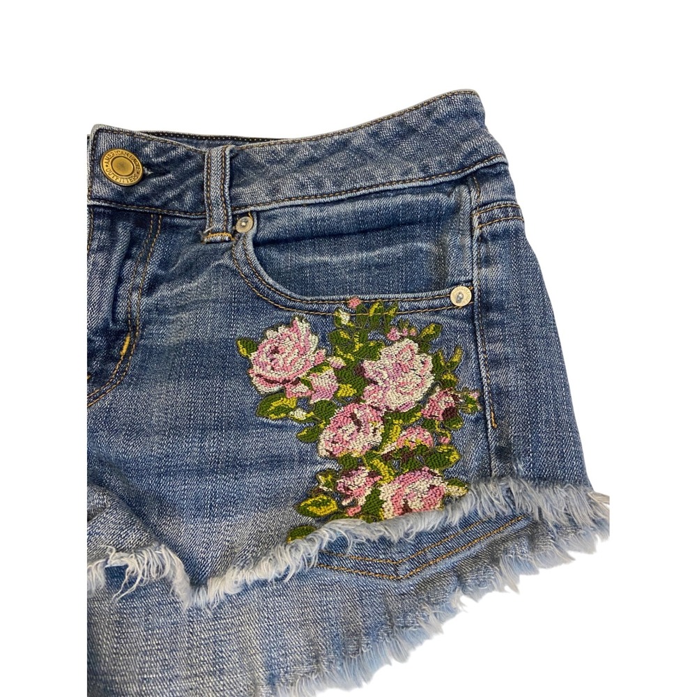 American Eagle Outfitters Jean Shorts Womens 2 Floral Embroidered Frayed Hem‎